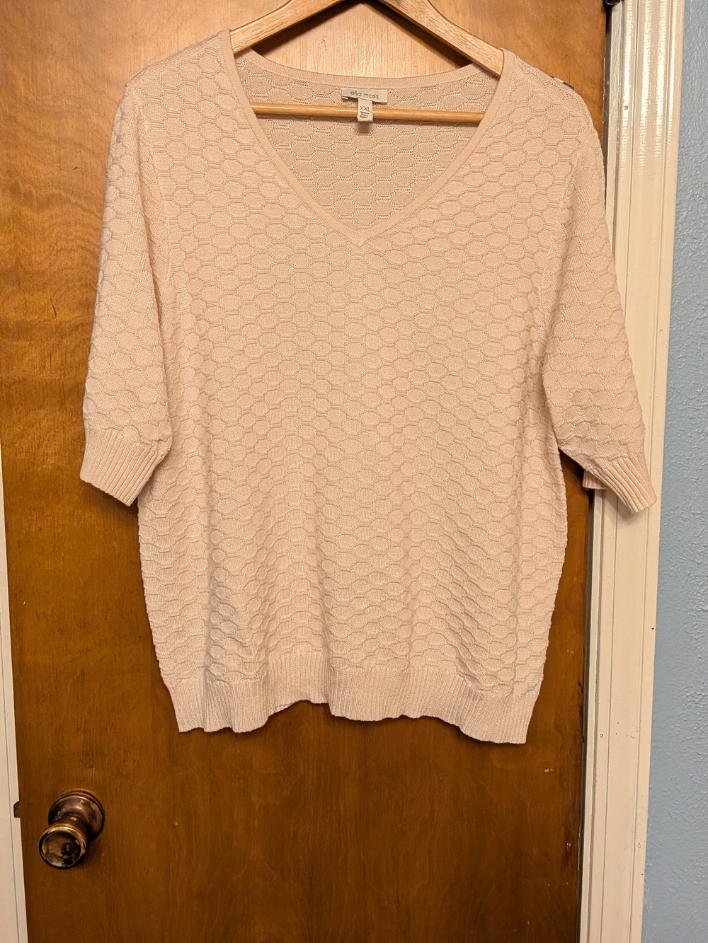 Ella Moss Pale Pink Textured V-Neck Sweater